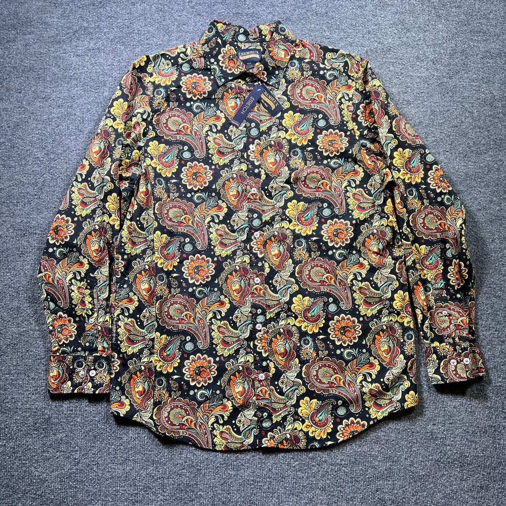 Cremieux Premium Denim Shirt Men XLT Multicolor Paisley Button Front Stretch NWT